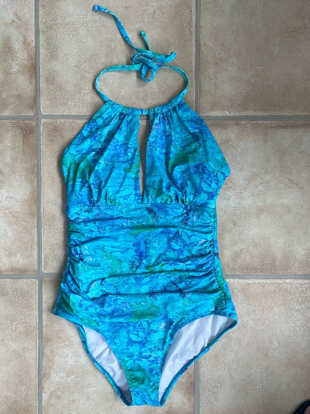 Ralph Lauren blue one halter ruched belly lightly padded 1 piece swimsuit; 8